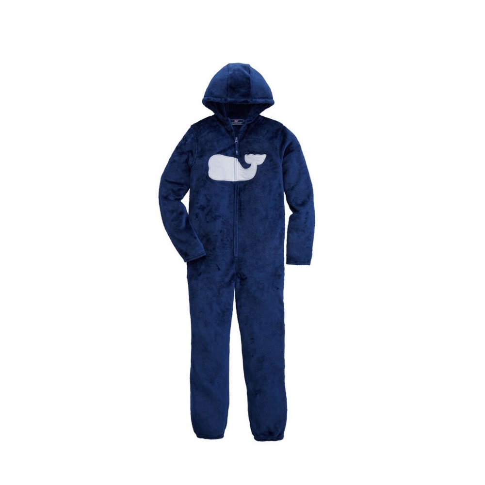 Vineyard Vines Kids High Loft Whale Hooded One-Piece Pajamas Size 16 Large Blue